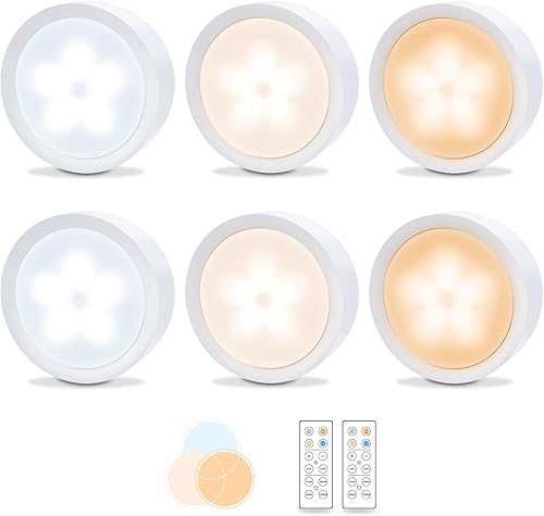 Laliled Luces LED de disco que funcionan con pilas, luces inalámbricas de armario con control remoto, luz de gabinete regulable de 3 colores para