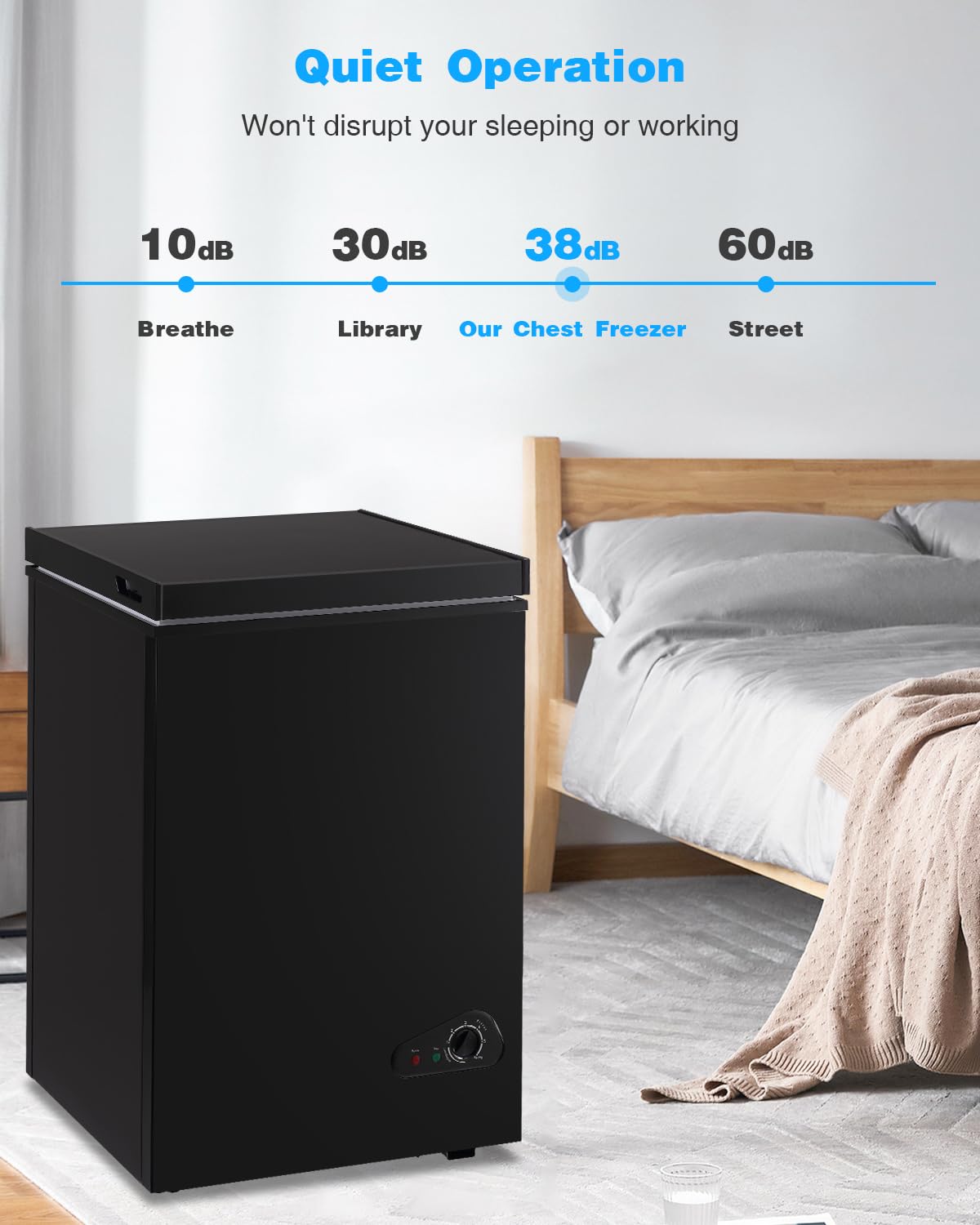 Iorbur Flg-100q 7.0 Cu.Ft Chest Freezer, Adjustable 7-Gear Temperature Control, With Removable Baskets, Deep Compact Freezer For Home, Kitchen, Garage, Office, Shop, Rvs - Black on Fridge.com - View 3
