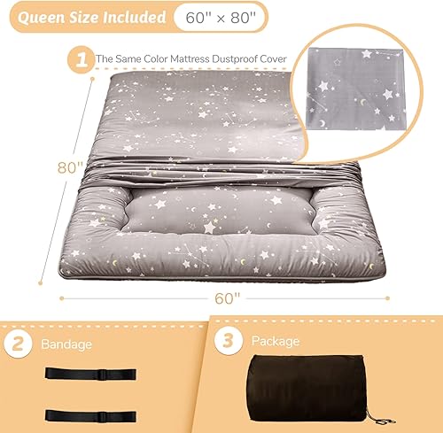 Miniatura 196 de Colchón futón japonés de piso gris constelación, de piso tatami, portátil, para acampar, para niños, sofá cama plegable enrollable con protector de