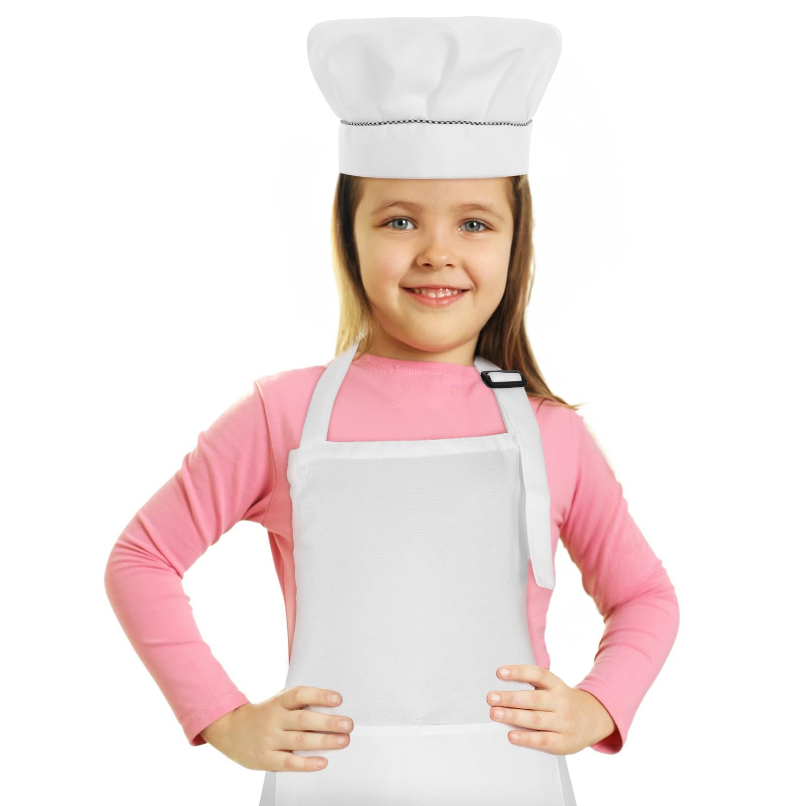 1 juego de delantal infantil con gorro de cocinero, delantal ajustable, delantal de cocina blanco, adecuado para niños de 3 a 6 años, adecuado para cocinar, hornear, pintar y actividades temáticas en