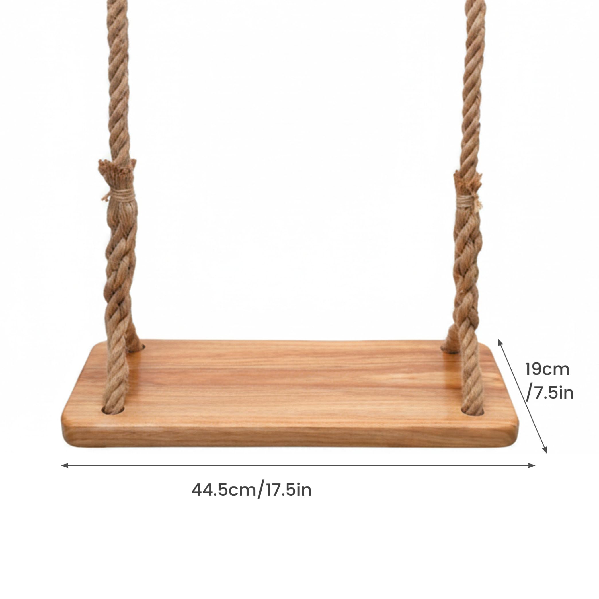 Altalena a trapezio Altalena in legno per esterni in legno di olmo spesso per bambini con corda resistente e parti metalliche per interni ed esterni per bambini e adulti 15, 75x6, 30 pollici