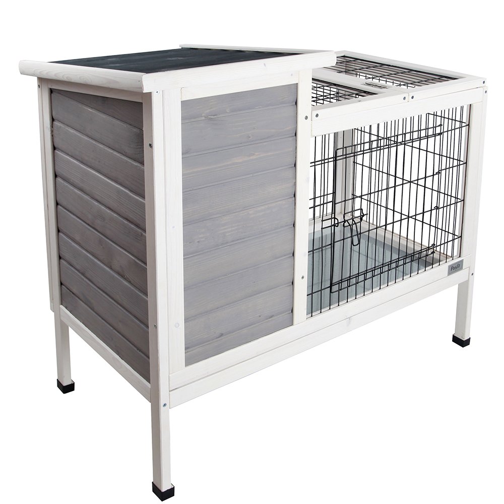 Petsfit Rabbit Hutch Grey, Guinea Pigs Cage, Bunny Hutch Wood for