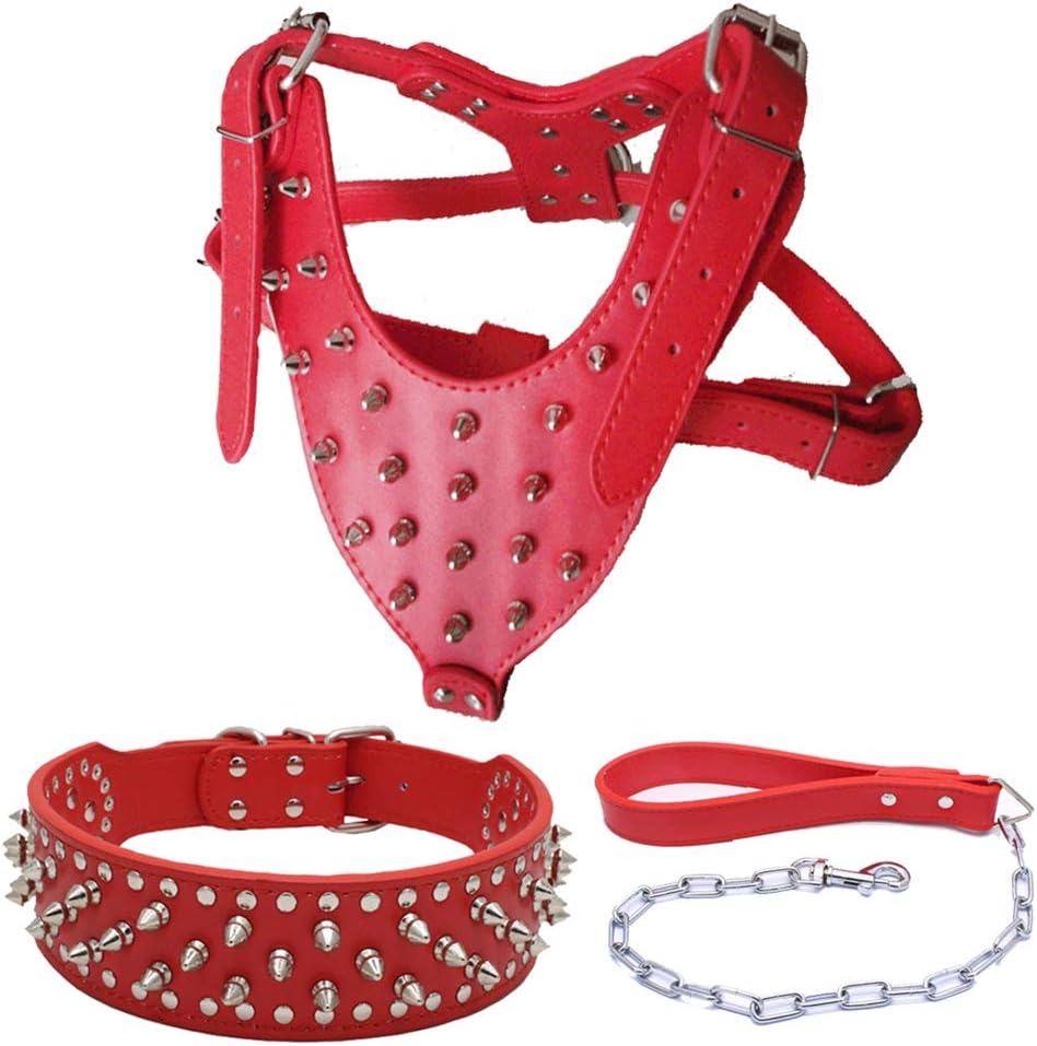 HOUTBY Leather Spiked Studded Dog Harness