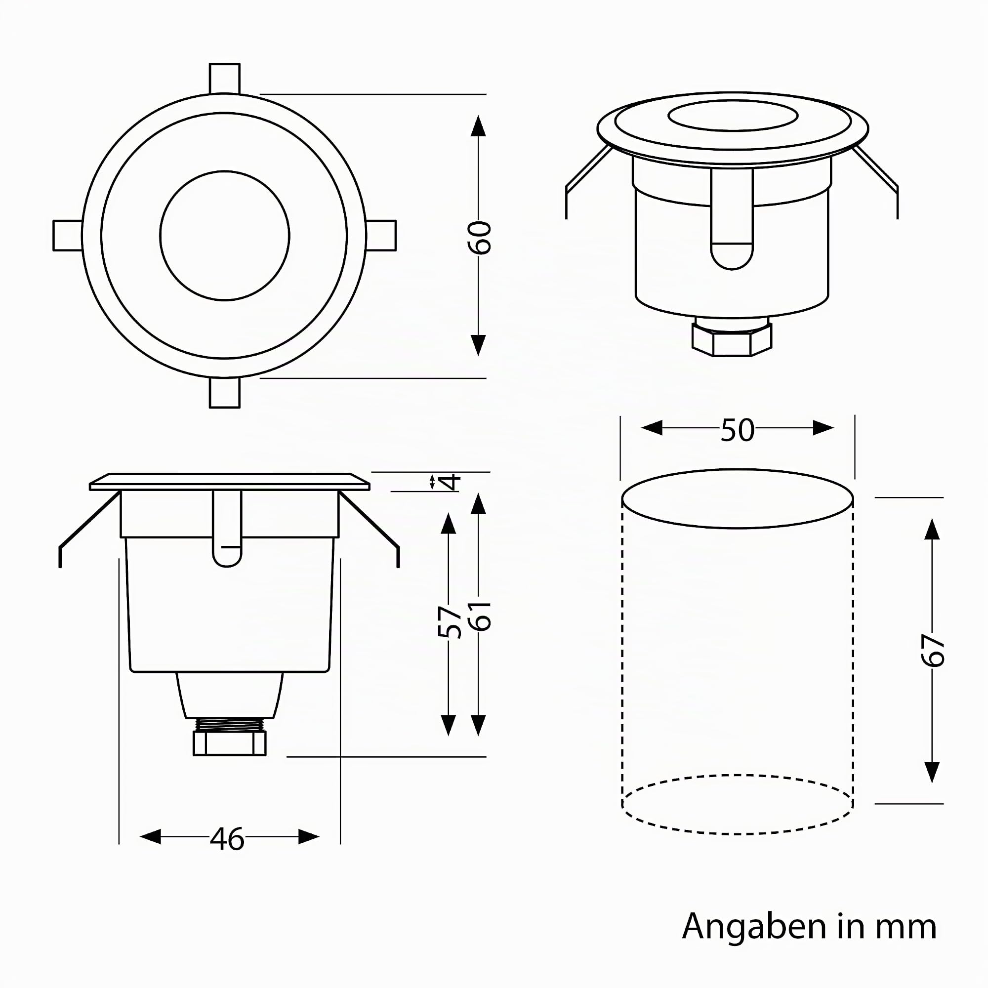 ledscom.de 8x LED Bodeneinbauleuchte AGENA für außen, IP65, edelstahl, rund, 60mm Ø, warmweiß