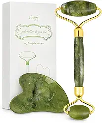 Conjunto de rolo de jade e Gua Sha, rolo facial, rolo facial antienvelhecimento Cotify, ferramenta massageadora de beleza de jade verde natural, ferramenta de cuidados com a pele para rosto, pescoço,