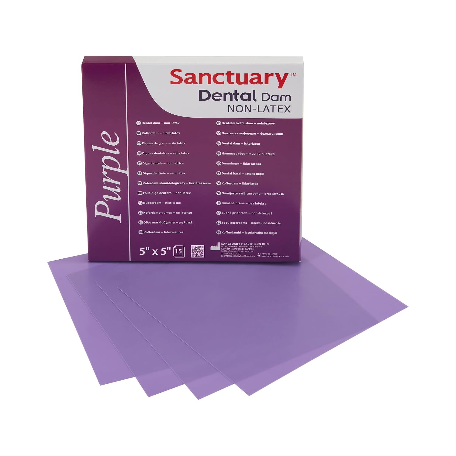 Pack of 15 Latex-Free 5" X 5" X 0.25mm Sanctuary Rubber Dental Dams, Non-Latex, Medium Gauge, Spearmint Scented (Product of Malaysia)