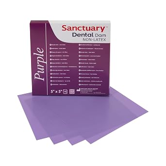 Pack of 15 Latex-Free 5" X 5" X 0.25mm Sanctuary Rubber Dental Dams, Non-Latex, Medium Gauge, Spearmint Scented Product of Malaysia