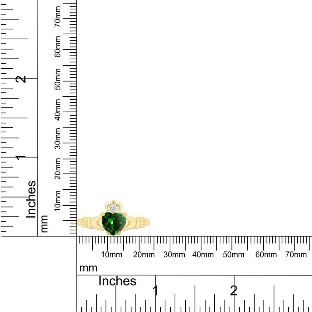 Claddagh Heart Ring, Center 6MM Simulated Birthstone with White Cubic Zirconia, Gemstone Rings for Women in 14K Gold Plated 925 Sterling Silver Jewelry Gift for Her - Image 5