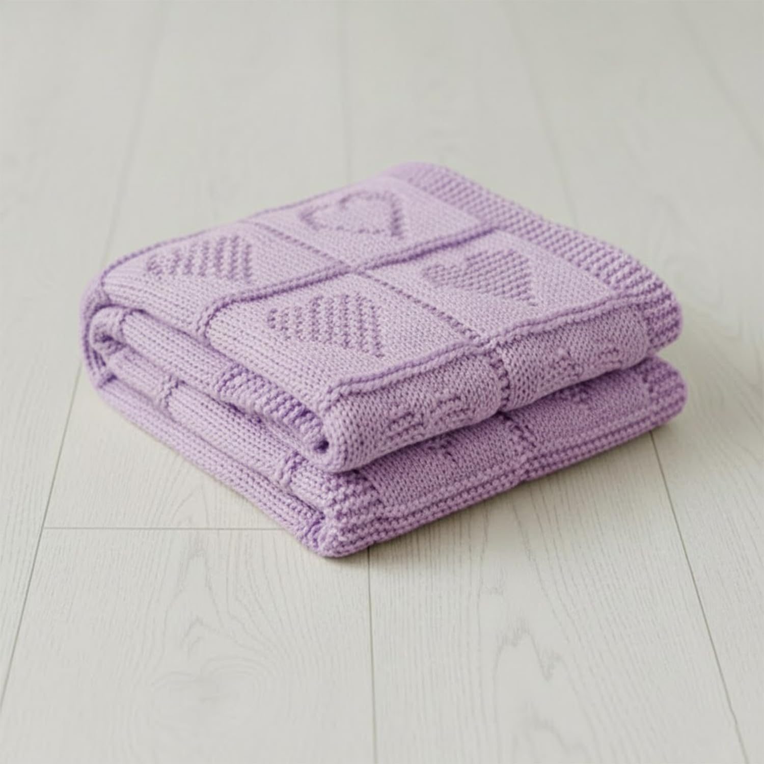 Baby Knit Cotton Blanket Lilac Heart Design Cozy Stroller Crib Throw Soft Nursery Gift Baby Shower Birthday Christmas Size 36x28