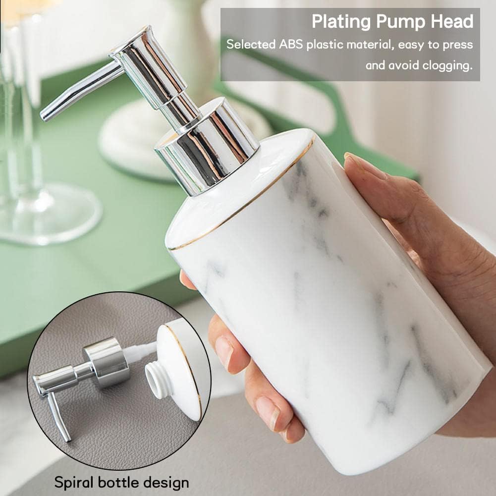 Set di Accessori per Il Bagno Bianco, Accessori per Il Bagno in Ceramica Marmorizzata con Dispenser di Sapone E Portasapone, 4-Piece