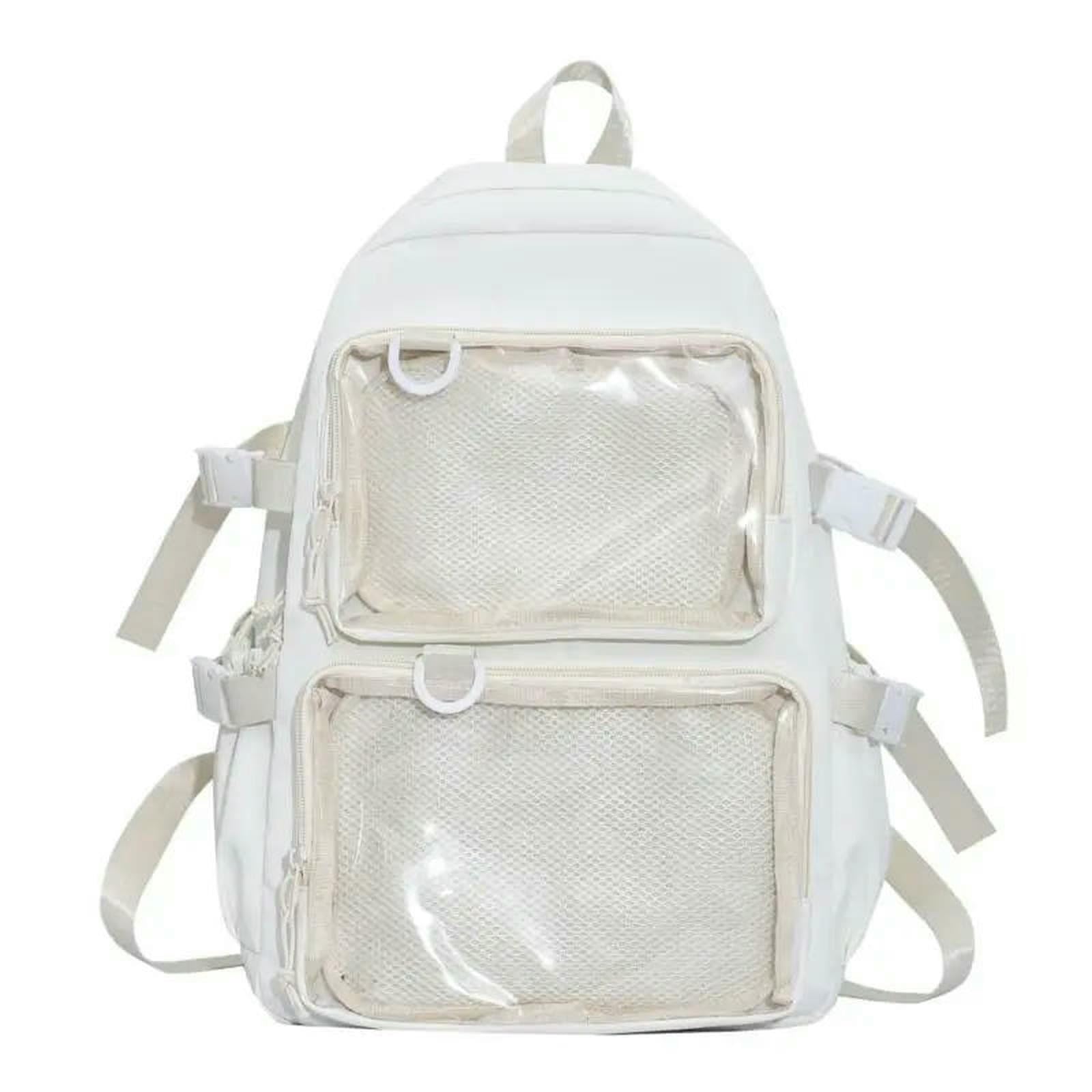 Zaino Studente Universitario Grande capacità Nylon Zaino Trasparente Tasca Borsa Scuola Distintivi