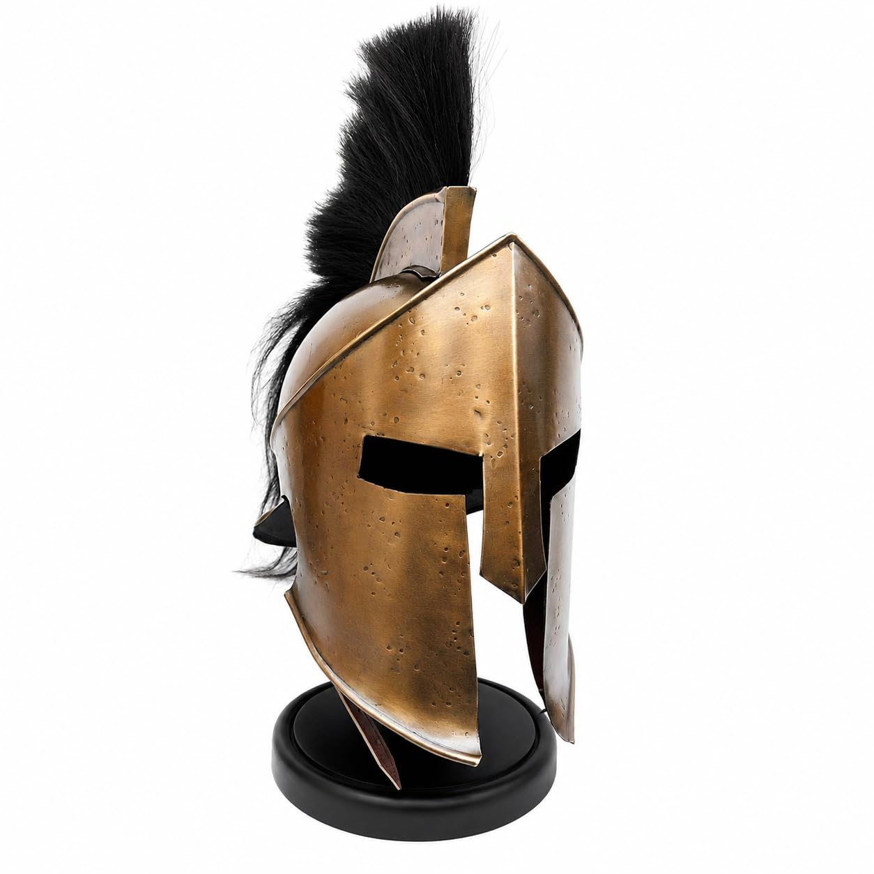 THOR INSTRUMENTS Medieval Armour King Leonidas Greek Spartan 300 Roman Helmet With Black Wooden Stand Black Plume Rustic Vintage Home Decor Gifts