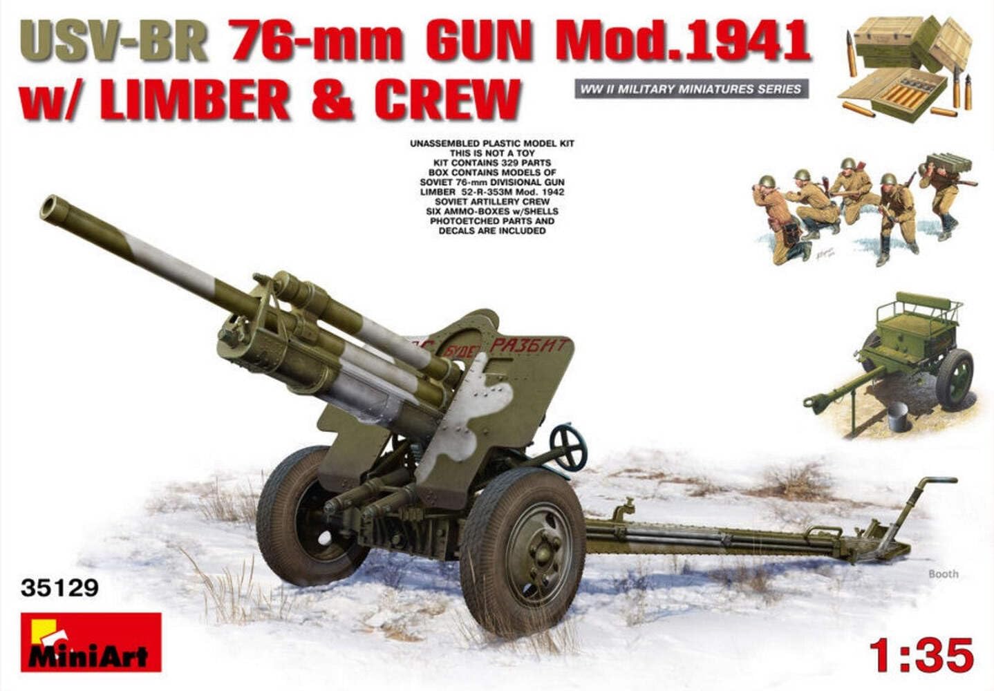 MiniArt Kit da Montare in Scala Compatibile con USV-BR 76mm Gun MOD.1941 Kit 1:35 MIN35129