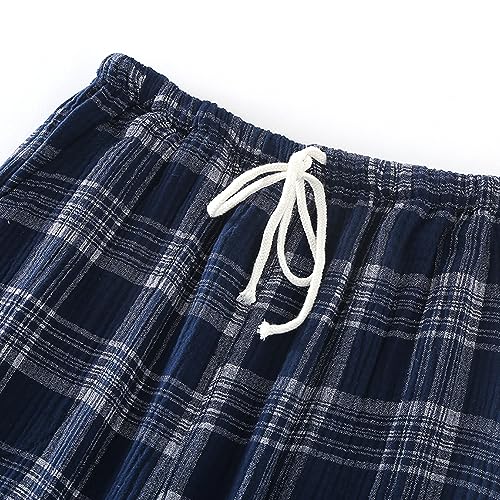 2 Pack Men's Cotton Pajama Bottoms Lightweight Sleep Lounge Pants Plaid Sleepwear Long Pj Pants With Pocket2