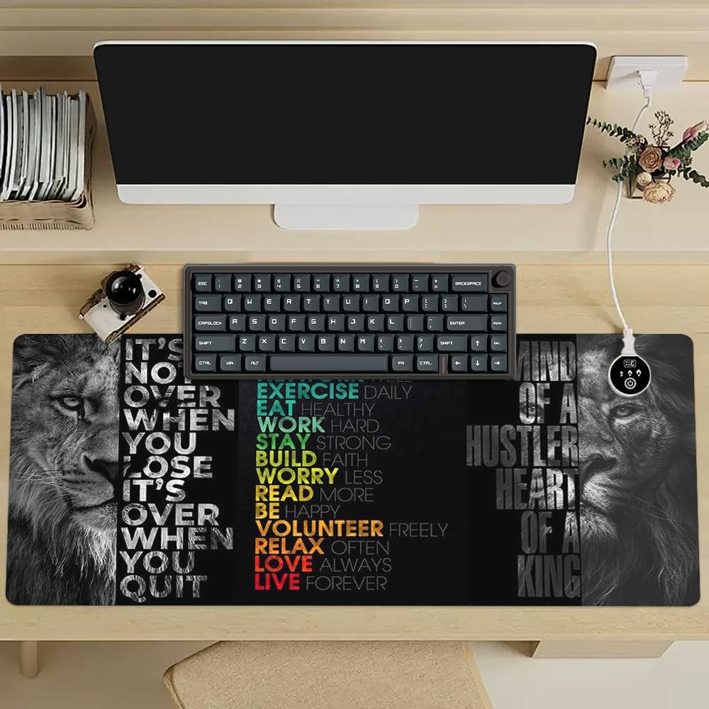 Alfombrilla para teclado de león negro y gris, alfombrilla de mouse larga para oficina, alfombrilla de mouse larga con texto en inglés "It is not over when you lose" para escritorio, gamer,