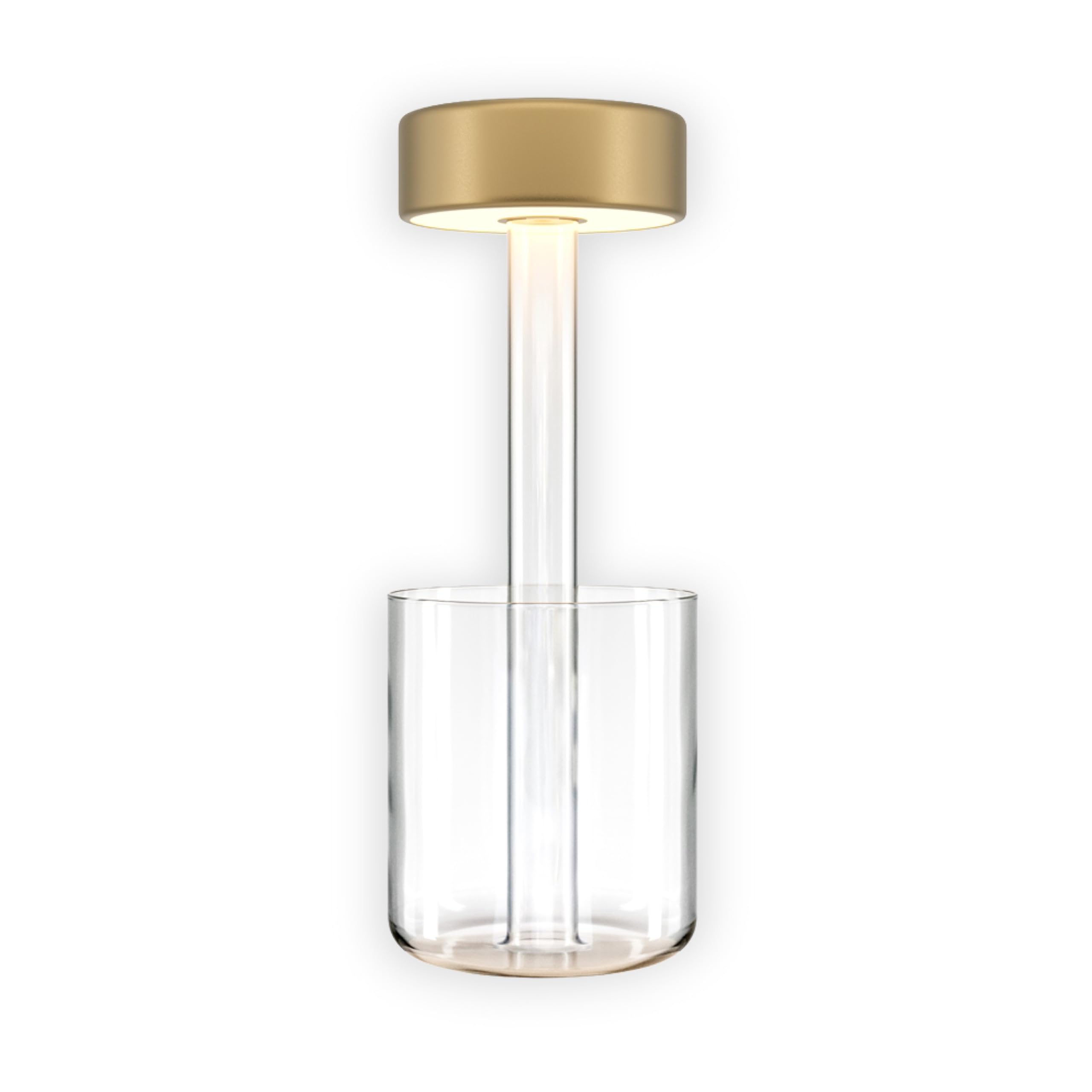 Maytoni Akku-Tischleuchte Symbia Glas Gold, LED 3W dimmbar, 3 Farbtemperaturen 2200K 3000K 4000K, kabellos, IP20, Tischlampe Restaurant Terrasse, 2 in 1 Vase und Lampe, Touch Bedienung