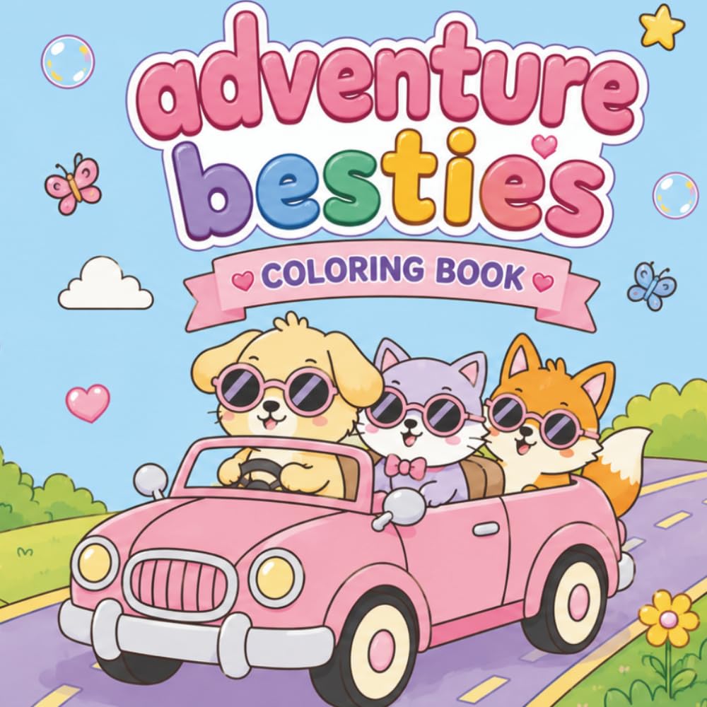 Adventure Besties: Cute & Cozy Animal Adventures Coloring Book for Kids and Teens