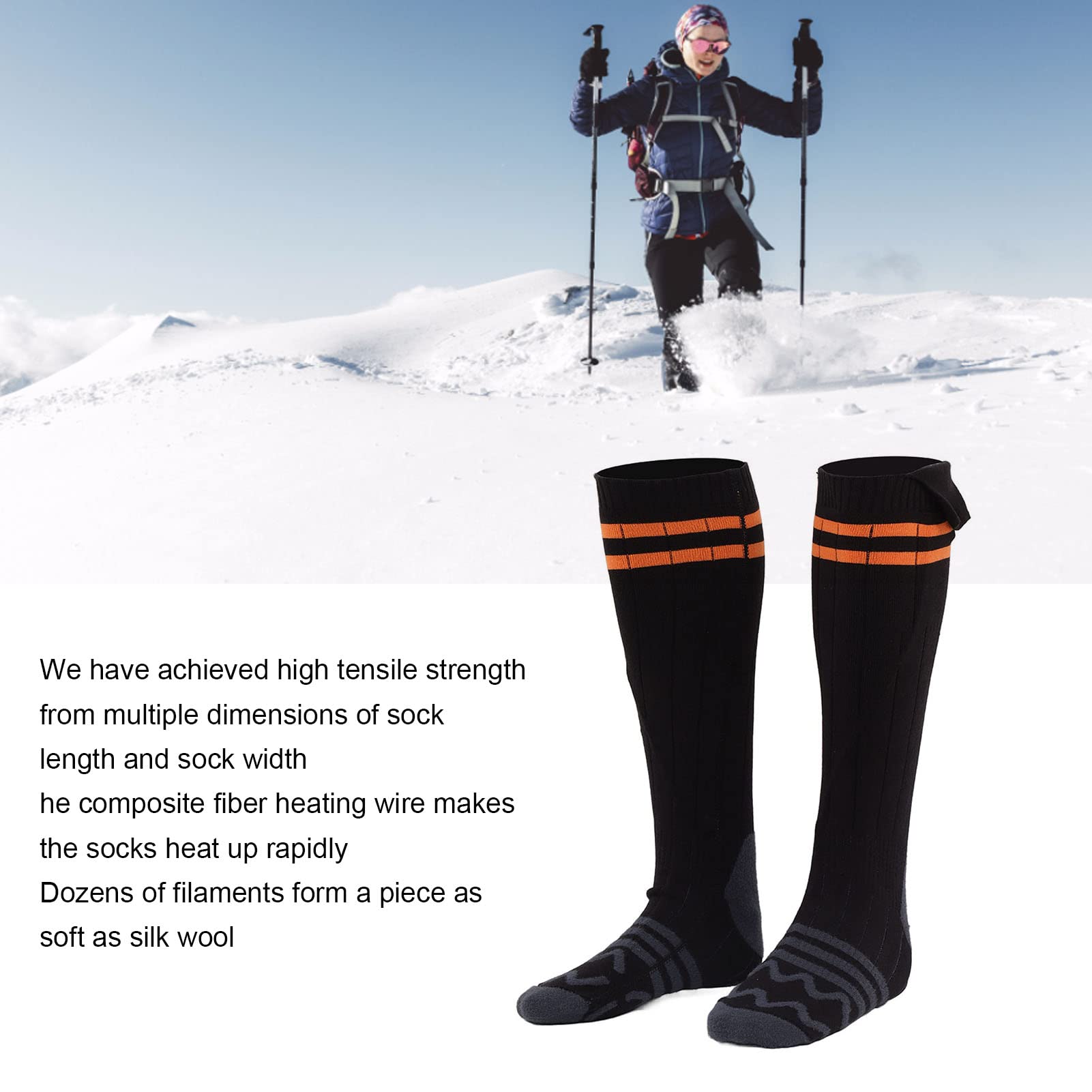 Asixxsix Heated Socks, Comfortable Cotton Fabrics Rechargeable Electric Heated Socks Winter Washable Feet Warmer Socks for Men Women for Outdoor Camping Skiing Fishing