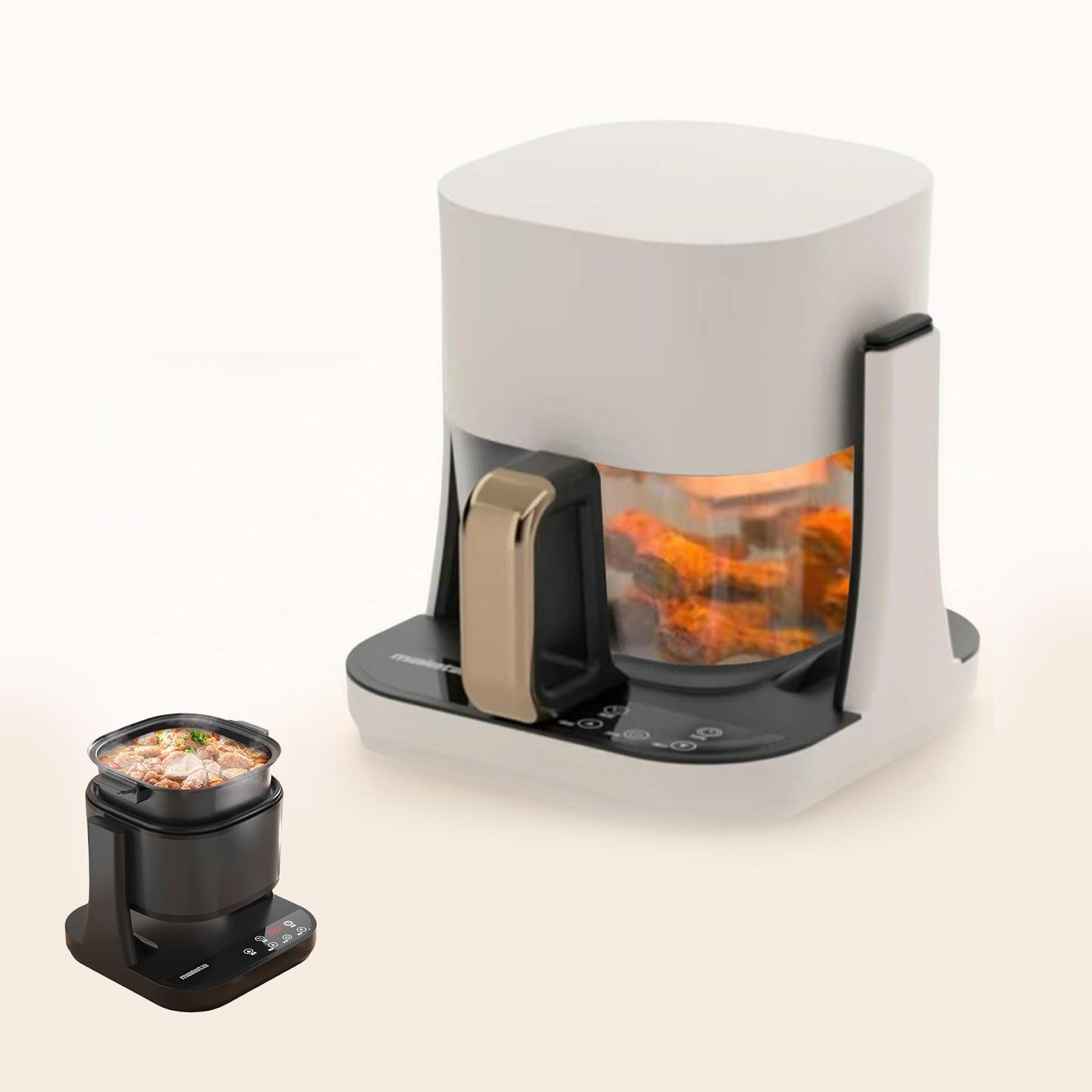 3-in-1 Glass Air Fryer & Grill Pan Combo for kitchen, 360-Degree Rotating Design Airfryer, Portable Healthy Cooking, Non-Stick,Easy Clean, Multi-Function for Frying, Griddle & Baking (White)