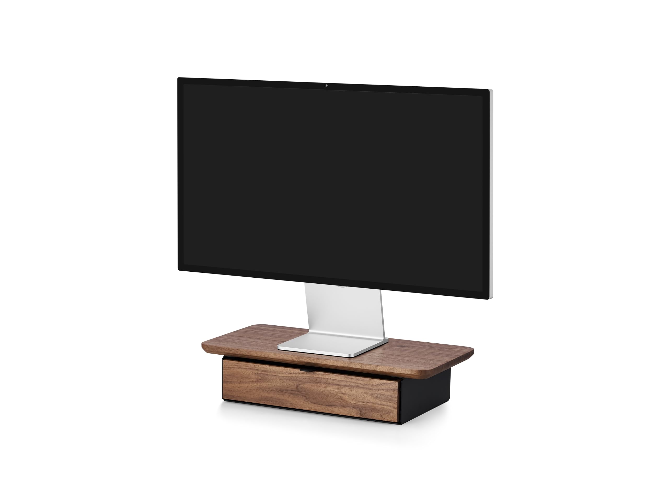 Oakywood - Laptop Ständer Holz - Monitorständer mit Schublade - aus Echtholz und Metall, Minimalistisches Design, in der EU hergestellt - Monitorständer, Schreibtisch Organizer - Walnuss - Schwarz