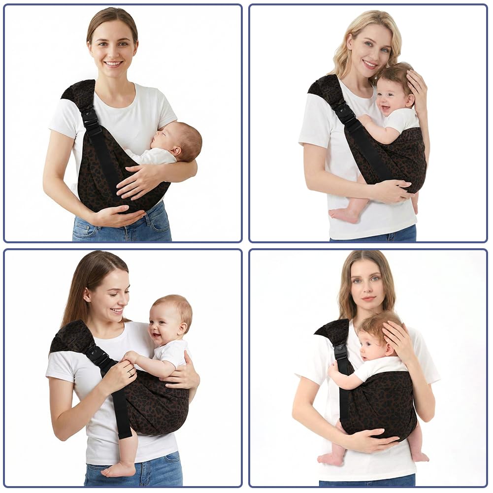 Baby Carrier, Portable Toddler Sling Carrier with Adjustable Thick Shoulder Straps, Soft Baby Sling for Newborn Up to 3-24 Months, Breathable and Comfortable(Leopard) — view 7