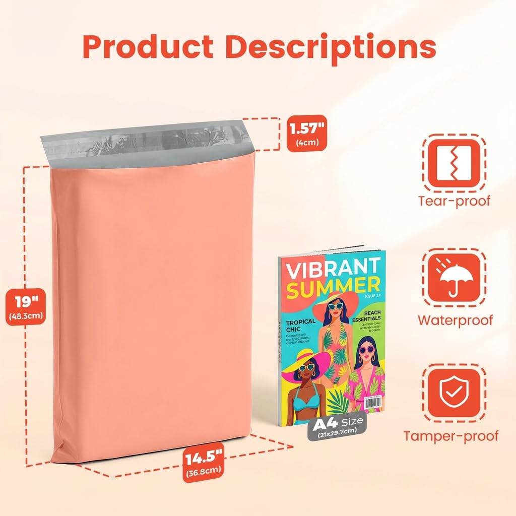 Metronic Buste per spedizioni in polietilene, 14,5 x 19 cm, resistenti, autosigillanti, impermeabili, resistenti agli strappi, sacchetti per piccole imprese, boutique, abbigliamento, rosa pesca