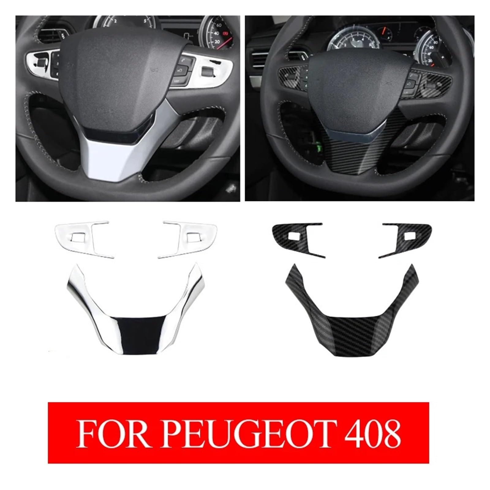 3 sztuki/zestaw nakładek na kierownicę samochodową | Compatible With Peugeota,408 2014-2019,akcesoria stylizacji konsoli środkowej samochodu(ABS silver)