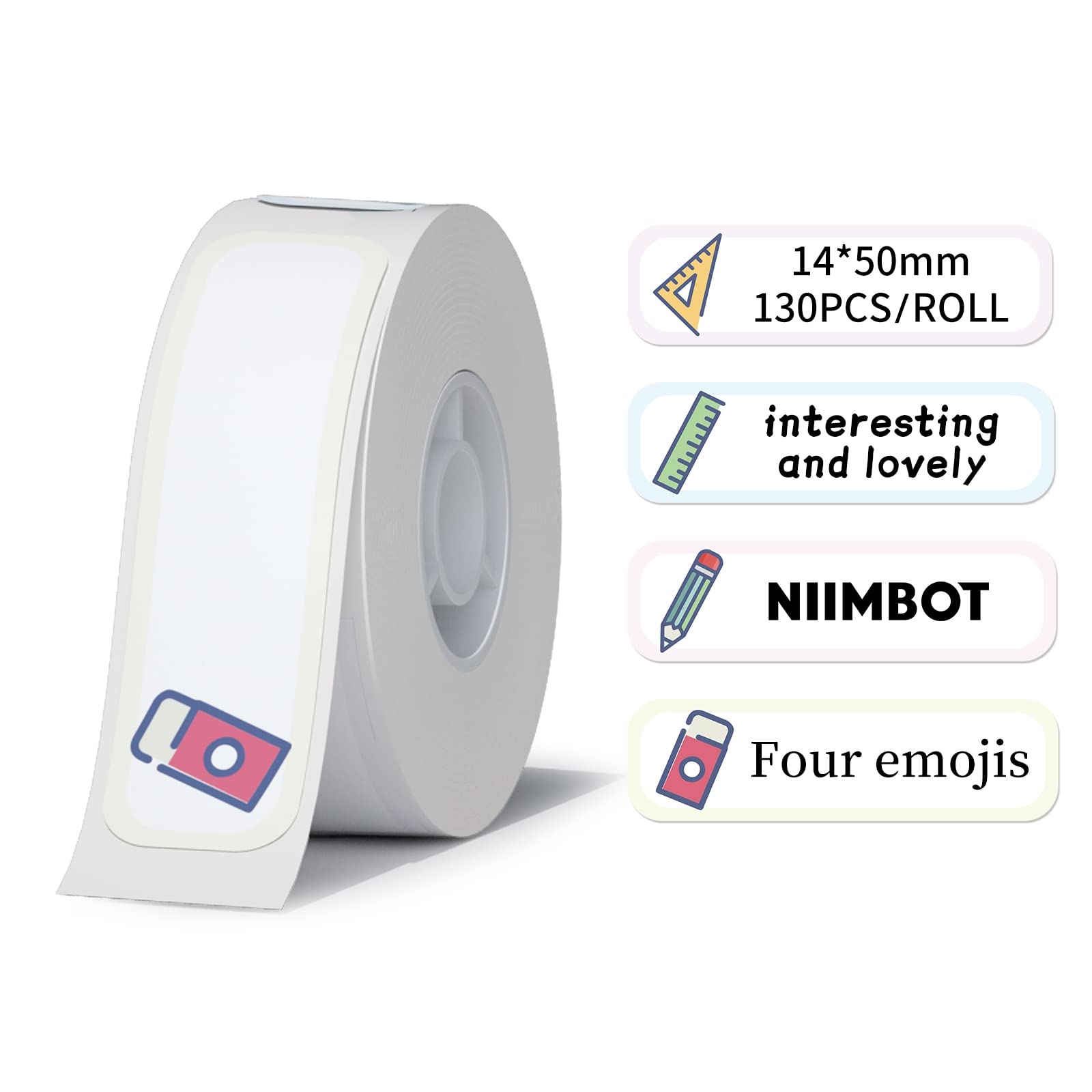 Label Maker Tape Compatible for NIIMBOT D11 D110 D101, Thermal Sticker Paper 0.55'' x 1.97'' Waterproof Labeling Tape Replacement 130 Labels/Roll (14×50mm)