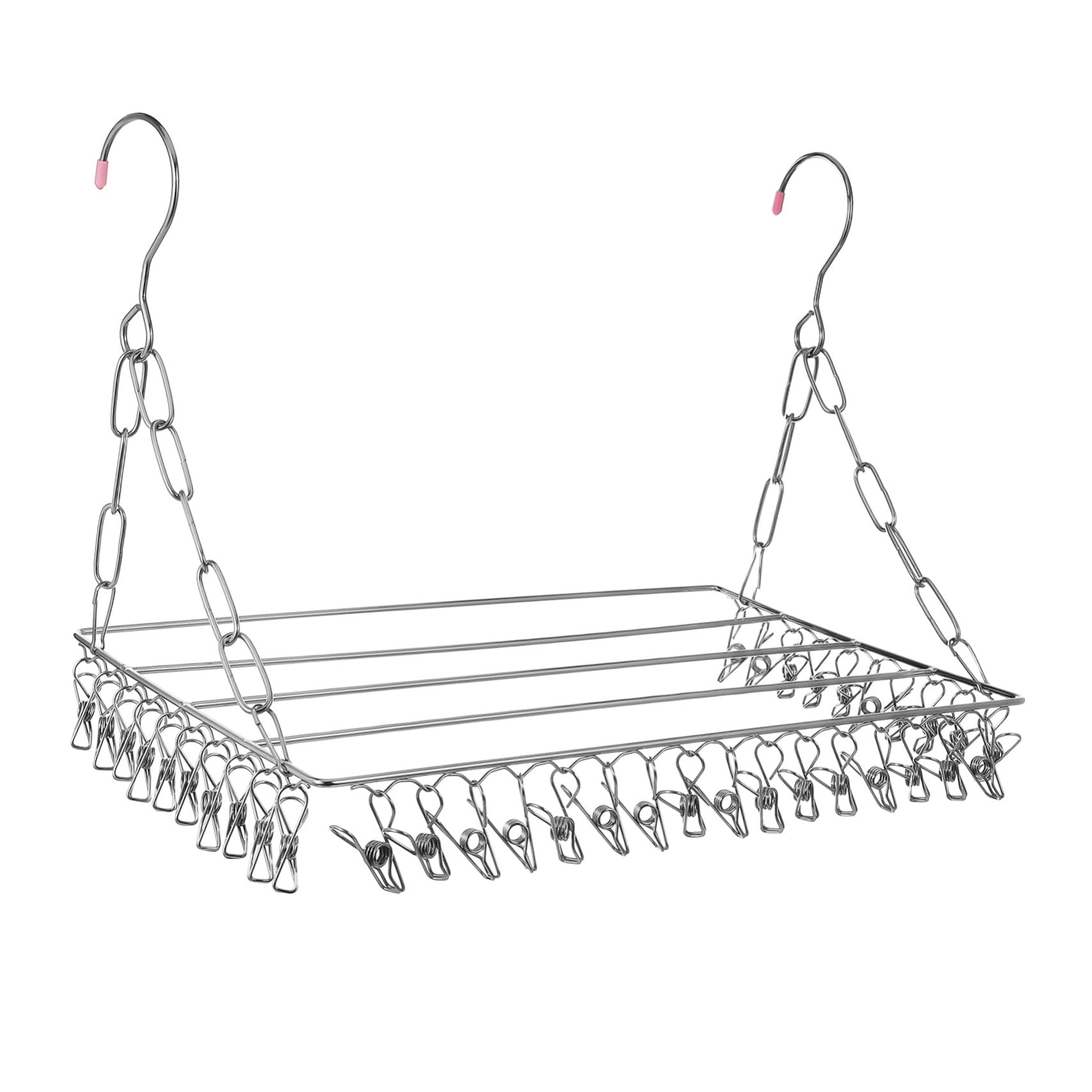 WOONEKY Stendibiancheria per Calzini e Cappelli con Clip in Acciaio Inox, Pieghevole e Resistente al Vento, Appendino Sospeso Salvaspazio per Asciugare Vestiti e Accessori in Casa
