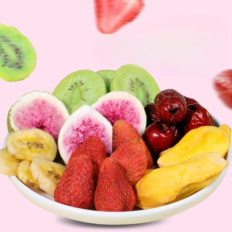 various freeze-dried fruit crisps mix 250g/can,Instant dried vegetables and fruits chips,mushrooms,Mushroom Crispy Chips，Strawberry Banana Red Date Fig jackfruit kiwifruit (Various fruits,2can)