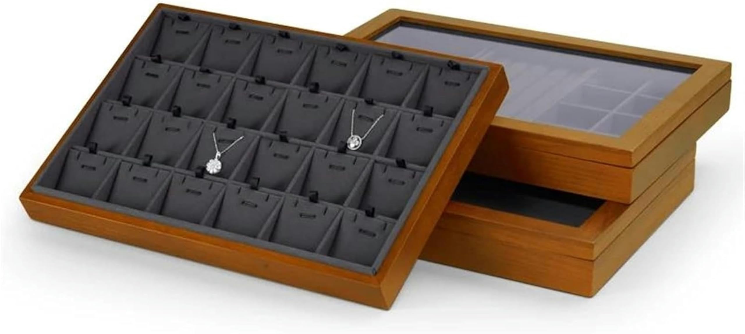Caja organizadora de Joyas de Madera para Anillos, Cajas Grandes con Tapa Transparente, Almacenamiento apilable de Madera Maciza para Joyas~/ (Gris Oscuro BA)