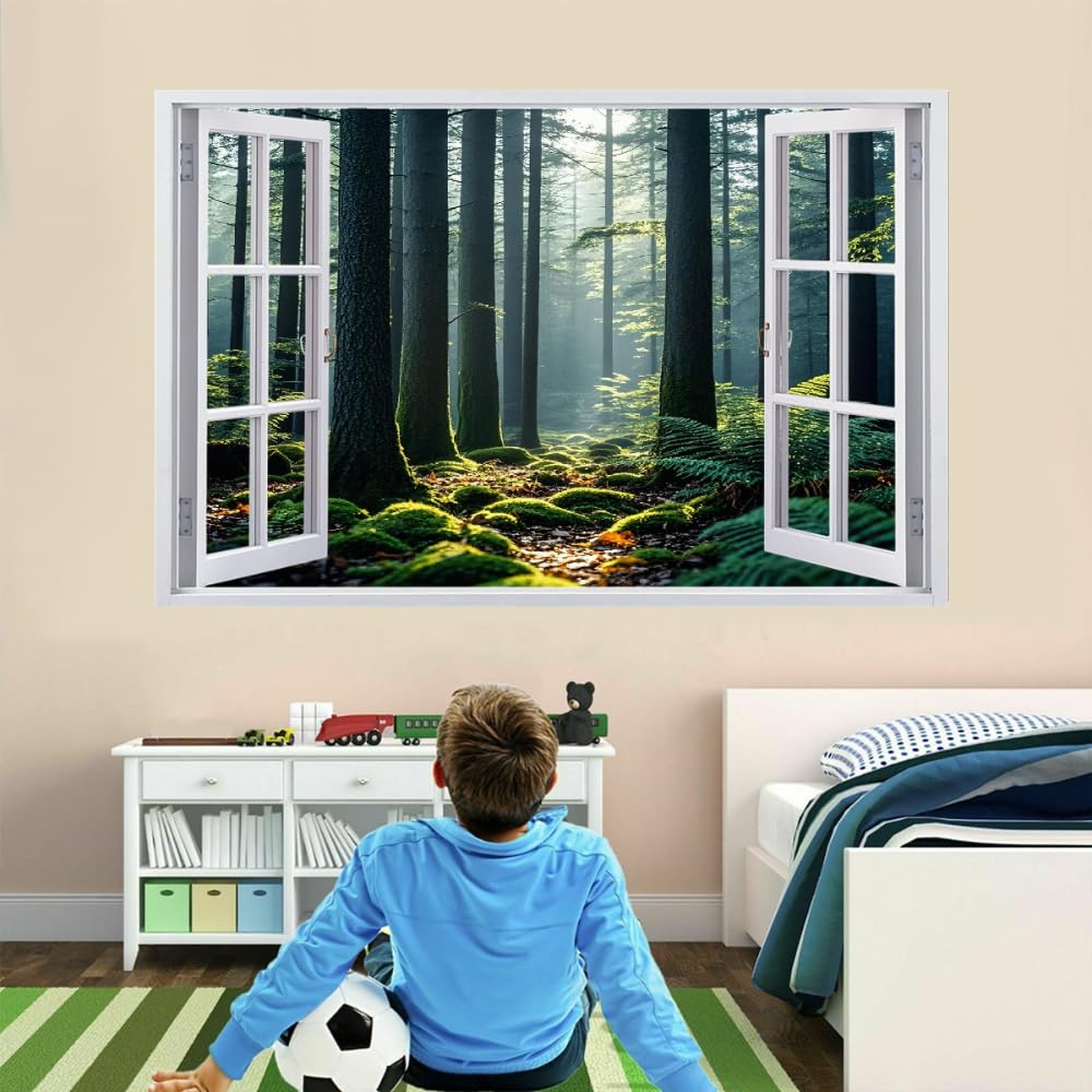 3D Durchbruch Wandtattoo Mädchen Kinderzimmer Waldbaum Wandaufkleber Dekorative Natur Wandsticker für Junge Teenager Zimmer Wohnzimmer Schlafzimmer Wandbilder Deko 120x80cm