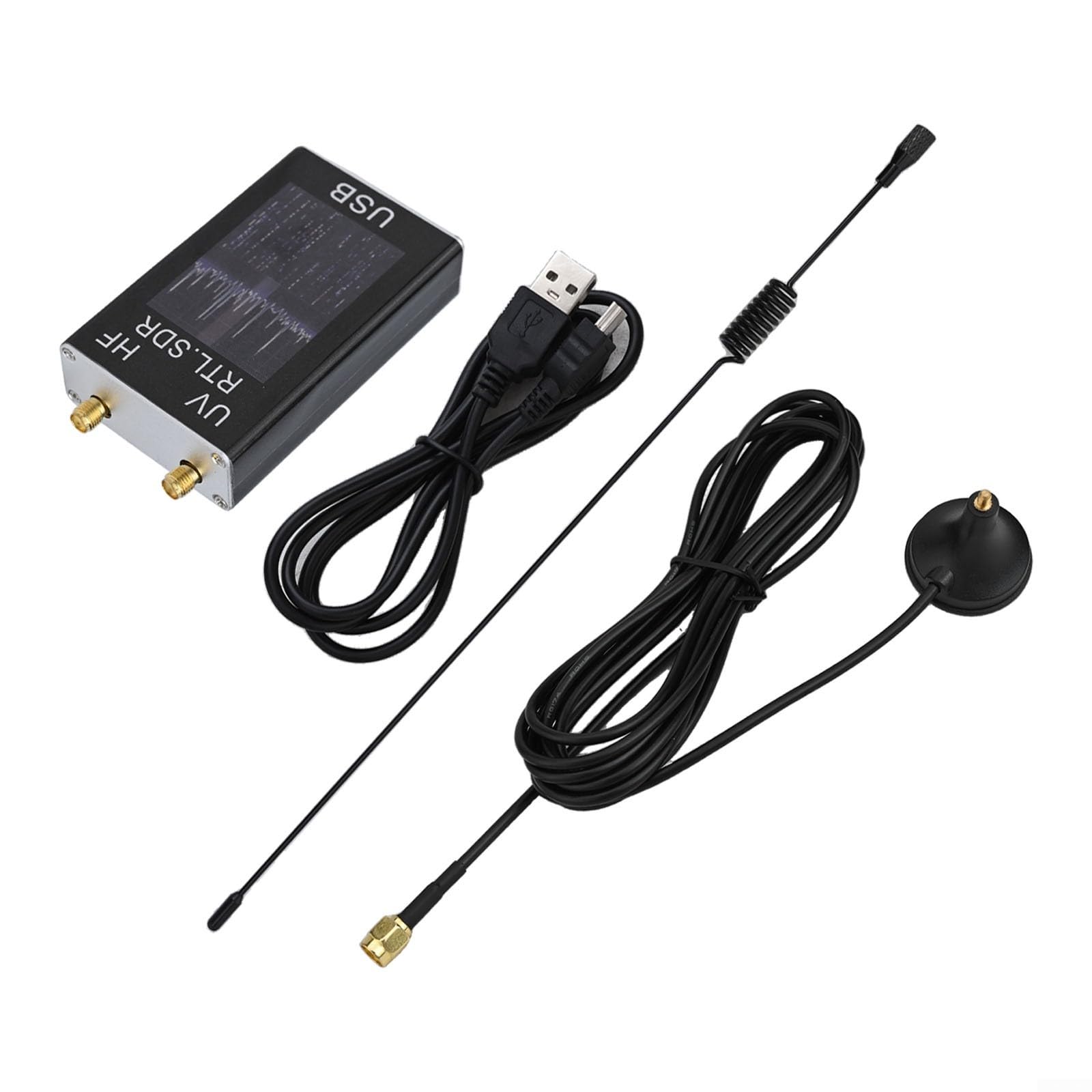 Récepteur tuner USB RTL-SDR 100 kHz 1,7 GHz avec RTL2832U+R820T2, boîtier en aluminium, prend en charge les ondes courtes, VHF/UHF, AM, NFM, FM, SSB, CW avec câble USB et antenne test, argenté