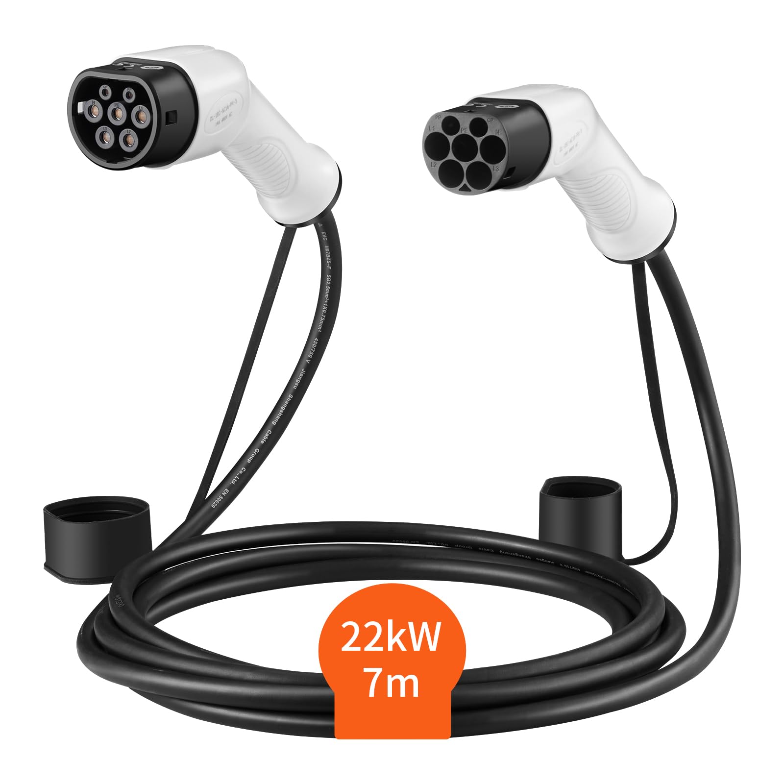 VEVOR Kabel do ładowania EV typu 2 do typu 2, jednofazowy pojazd elektryczny, 32 A, 22 kW, 7 m, IP66, wodoodporny, z torbą do przenoszenia do pojazdu elektrycznego IEC62196 hybrydowy akumulator CE TÜV