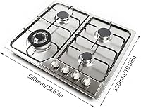 Vista 2 de Estufa de gas integrada de 4 quemadores, estufa de gas, estufa de gas portátil de acero inoxidable GLP/NG, rejilla de hierro fundido de doble