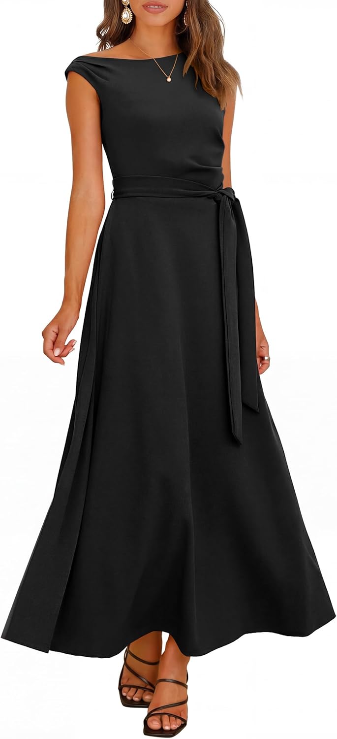 ANRABESS Women One Off Shoulder Wedding Guest Formal Dress Sleeveless Flowy Spring Summer Cocktail Evening Maxi Dresses 2026