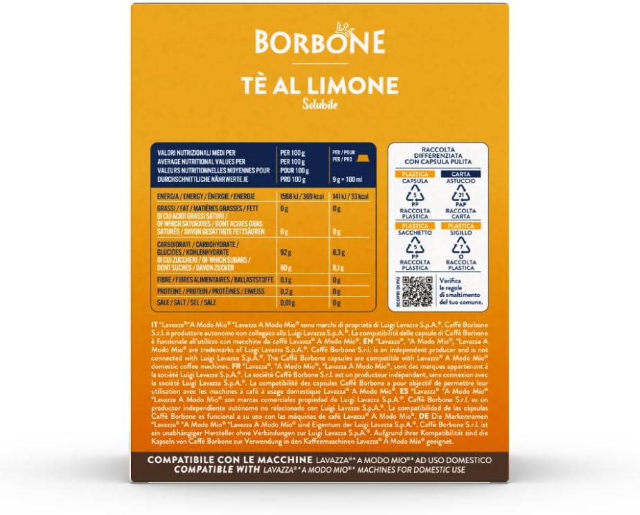 Caffè Borbone Tè al Limone - 96 Capsule (6 Confezioni da 16) - Compatibili con le Macchine ad Uso Domestico Lavazza* A Modo Mio* Solubili Tè al Limone - Immagine 4