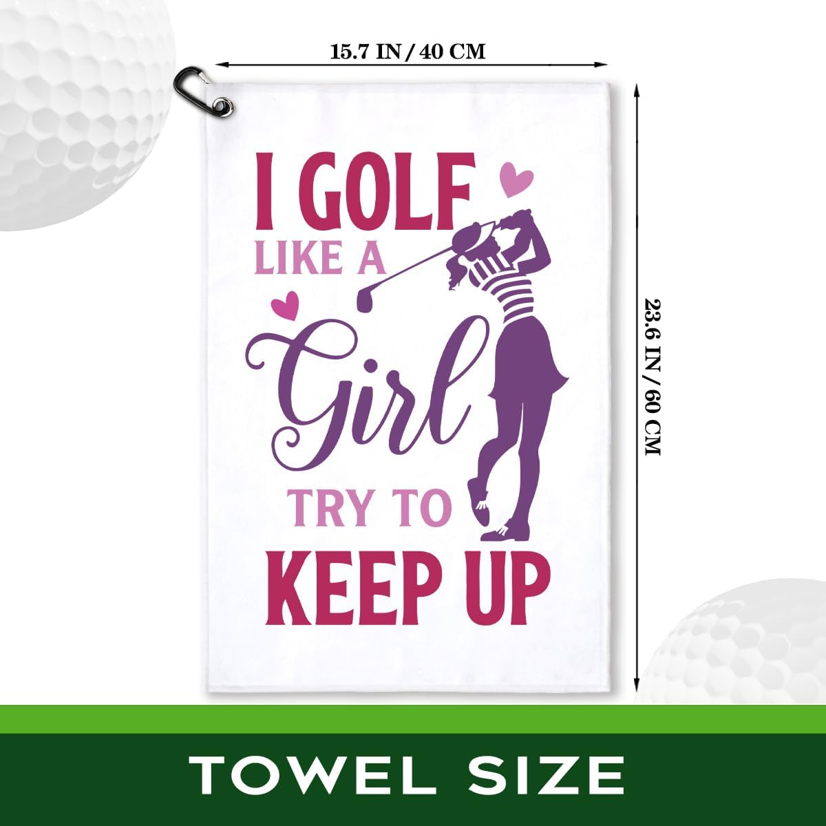 I Golf Like A Girl Try to Keep Up Polyester and Cotton Blend Printed Golf Towel, Funny Golf Accessories for Women, Golf Gift for Golf Fan Her Girlfriend, Golf Lover Birthday Gift, White - Image 2