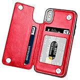 iPhone X Case,iPhone Xs Case, Hoofur Slim Fit Premium Leather iPhone Xs Wallet Case Card Slots Shockproof Folio Flip Protective Shell for Apple iPhone X/Xs (5.8 inch) (Red)
