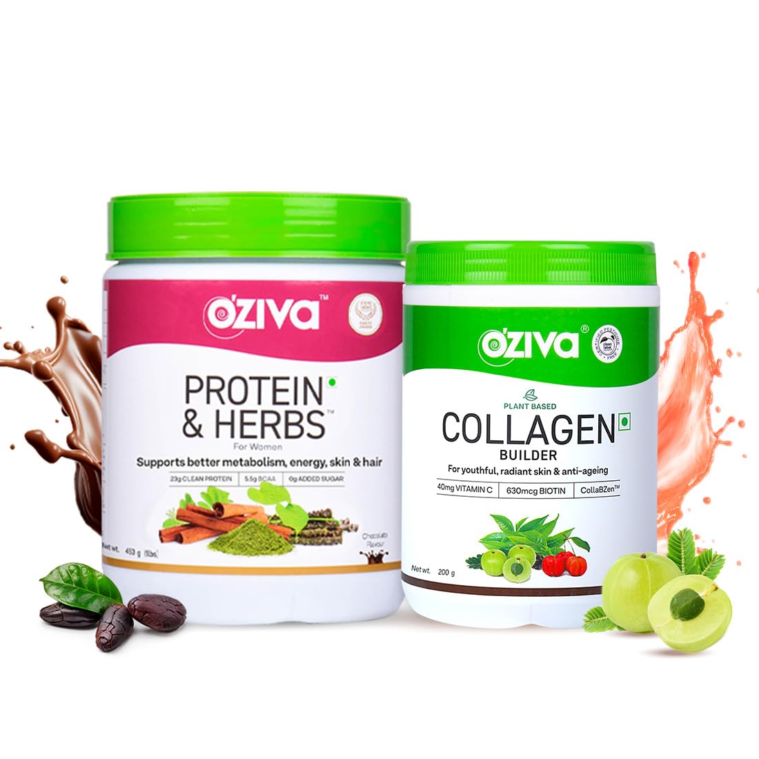 OZiva Protein & Herbs for Women (Chocolate) | with 23g Whey Protein, No Added Sugar, Certified Clean (1lbs/453g) & OZiva Vegan Collagen (Tangy Amla) for Skin, Hair & Nails | Powder, 200g (Pack of 1)-image-25