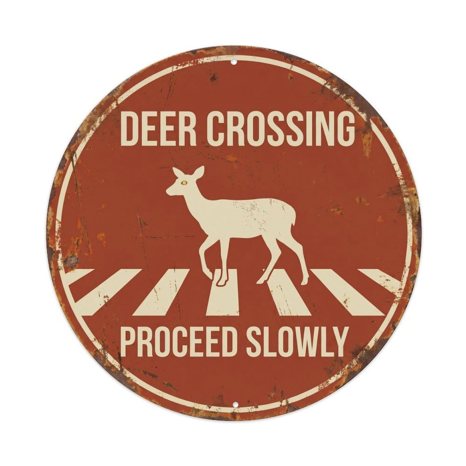 Cwbufd Vintage Style Deer Crossing Proceed Slowly Aged Vintage Metal Tin Sign Plaque Wall Decor For Cafe, Club Bar, Office, Garden Metal Poster 8X8inch