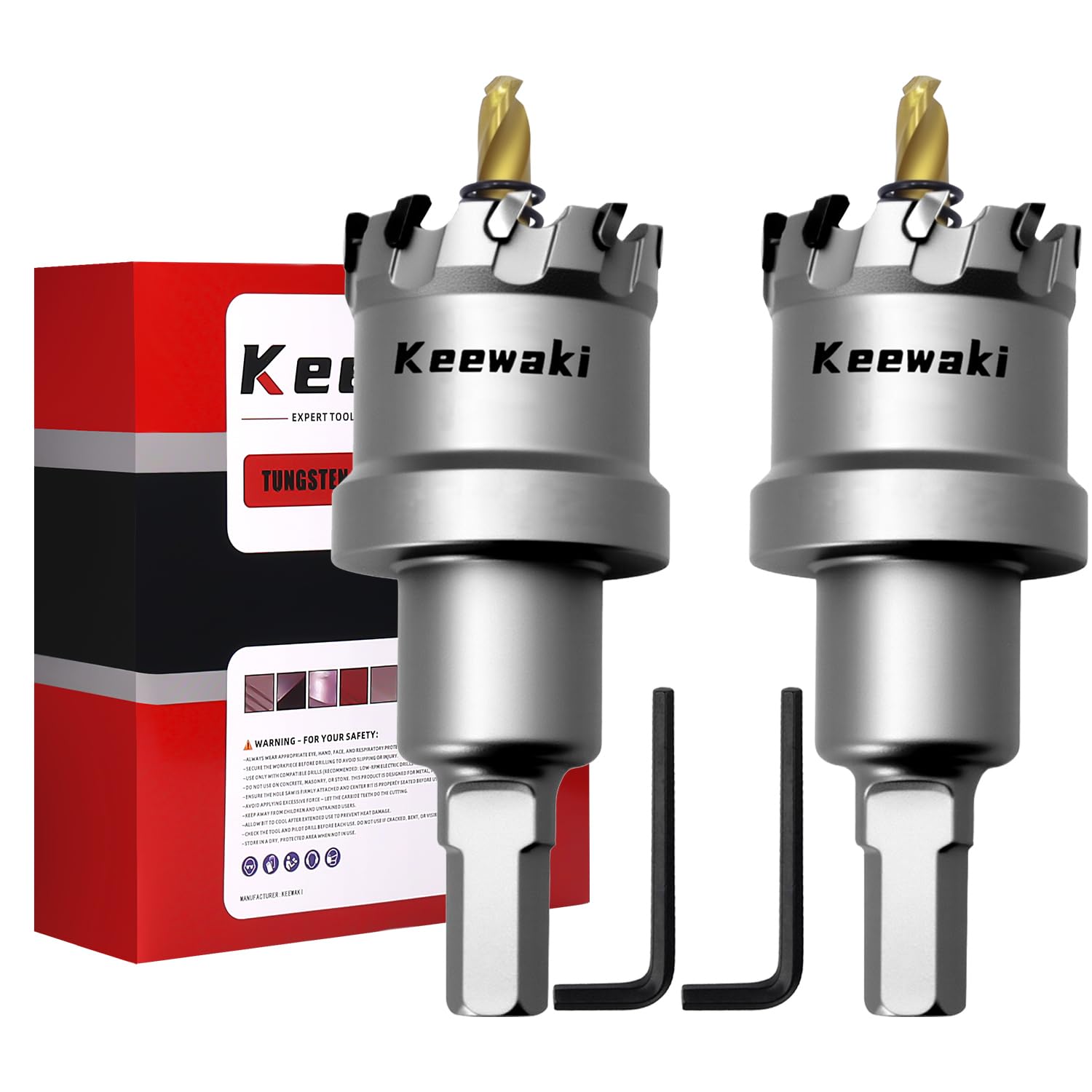 Keewaki 30mm Hole Saw Kit – 2PCS Carbide Hole Saw Drill Bit for Metal, Stainless Steel, Aluminum, Plastic, Wood – Heavy Duty Hole Cutter Set