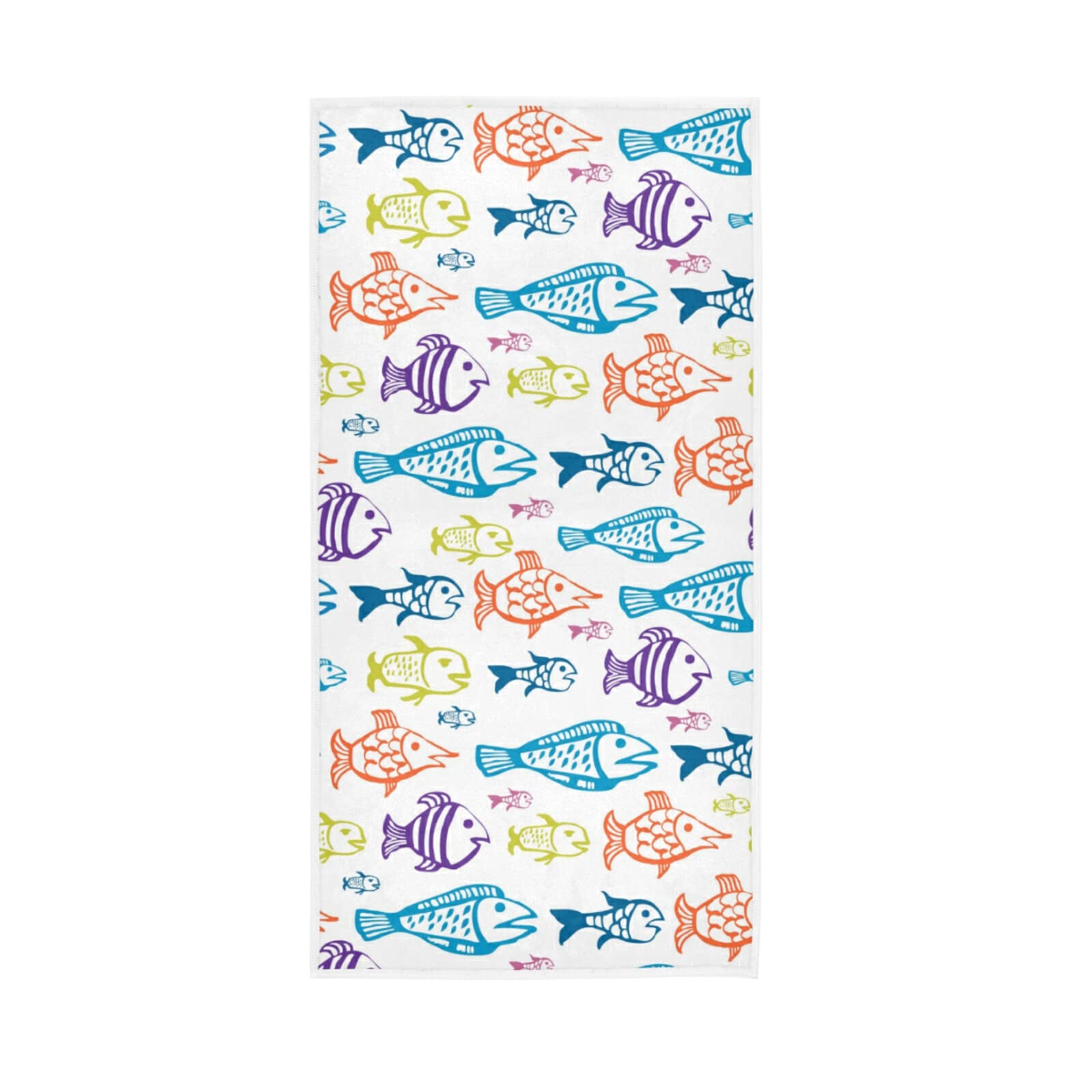 LSRCPD Seamless Colorful Hand-Drawn Fishes on a White Background Soft Hand Bath Towel 30" x 15" Thin Fast Drying Absorbent Soft Towels for Kitchen Gym Spa Hotel Beach