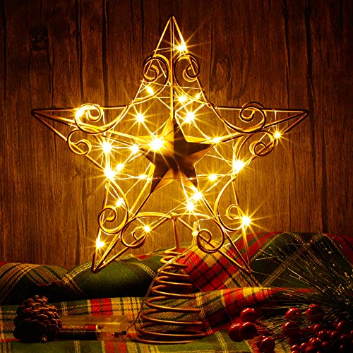 Blissun 11.8" Christmas Tree Topper, 25 Led Lighted Indoor Star Treetop, Christmas Tree Decorations (Gold) #TOP5