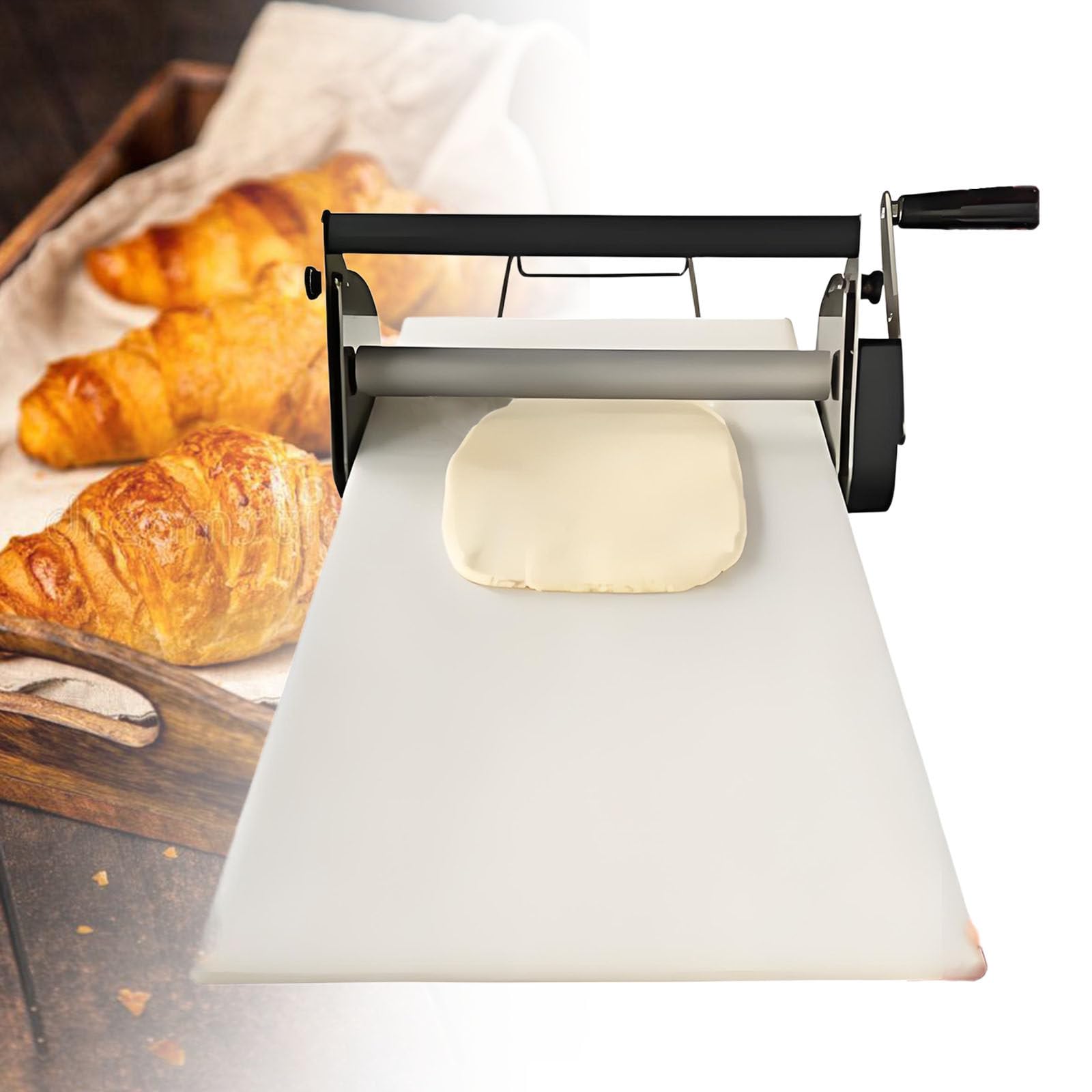 Equipo de panadería comercial plegable, laminadora de masa manual para panadería, pizza y cruasanes, hoja de repostería de acero inoxidable, grosor ajustable