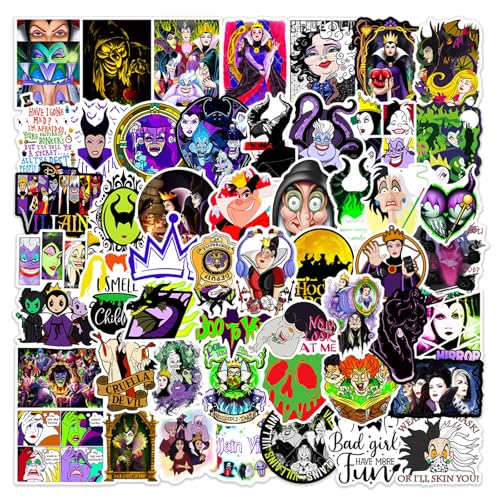 Villain Witch Stickers for Water Bottles 50pcs Halloween Cartoon Movie Witch Stickers for Boys Teens Adults Waterproof Vinyl Stickers Bulk