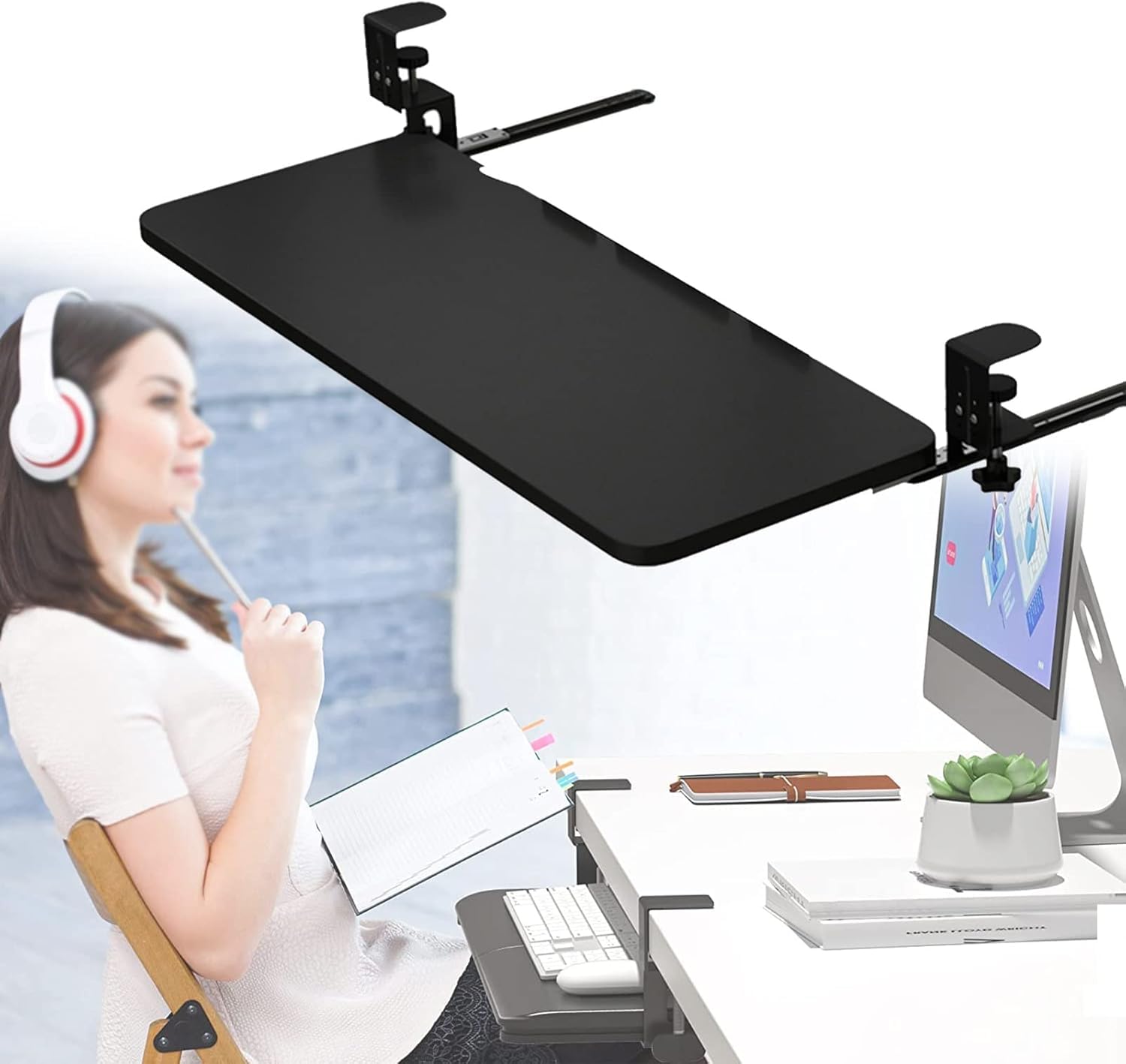 Regulowana taca na klawiaturę, 75 x 25 cm, wysuwana szuflada na małe biurka, stabilna powierzchnia do pisania, ergonomiczna konstrukcja zapewnia wygodne pisanie i zwiększoną produktywność