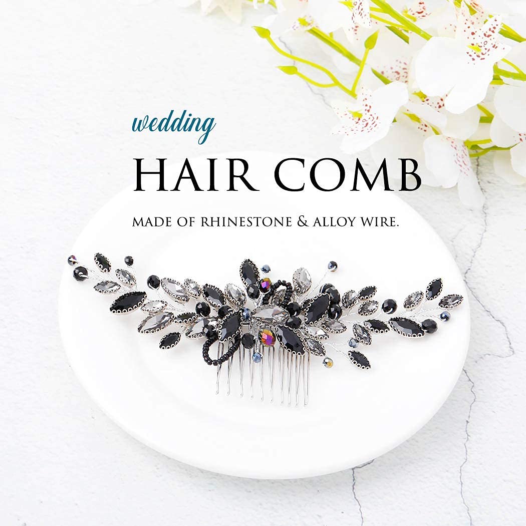 Yean Decorative Black Hair Comb Baroque Rhinestones Hair Accessories Headpiece for Women