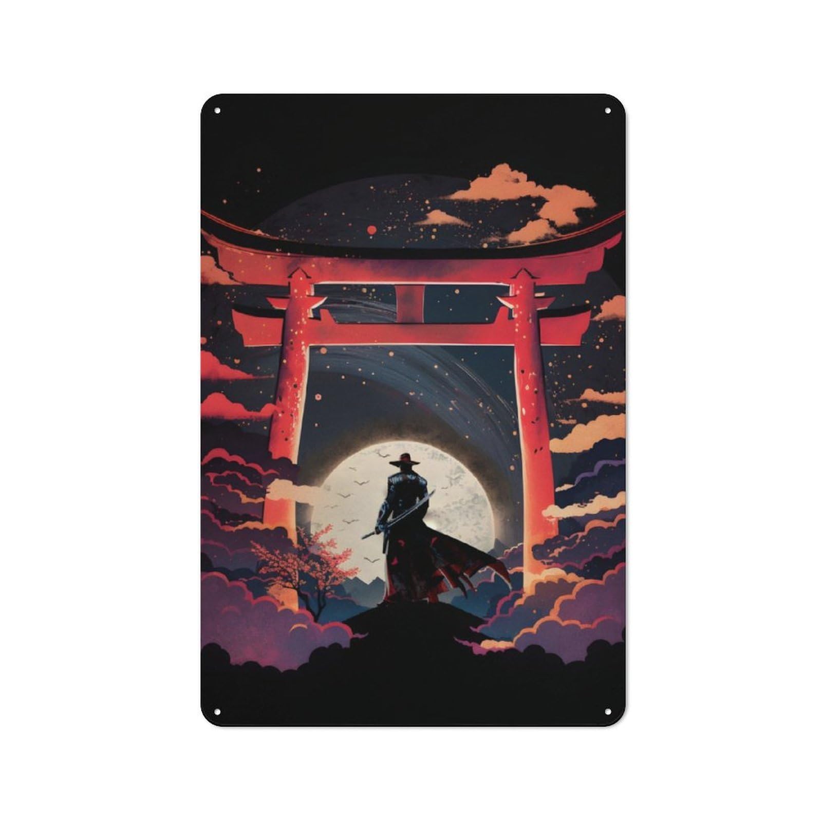 Junmoney Torii Gate Moonlight Retro Metal Wall Sign 30X20cm With For Workshop Wall, For Vintage Wall Decor Fans, For Garage And Workshop Walls