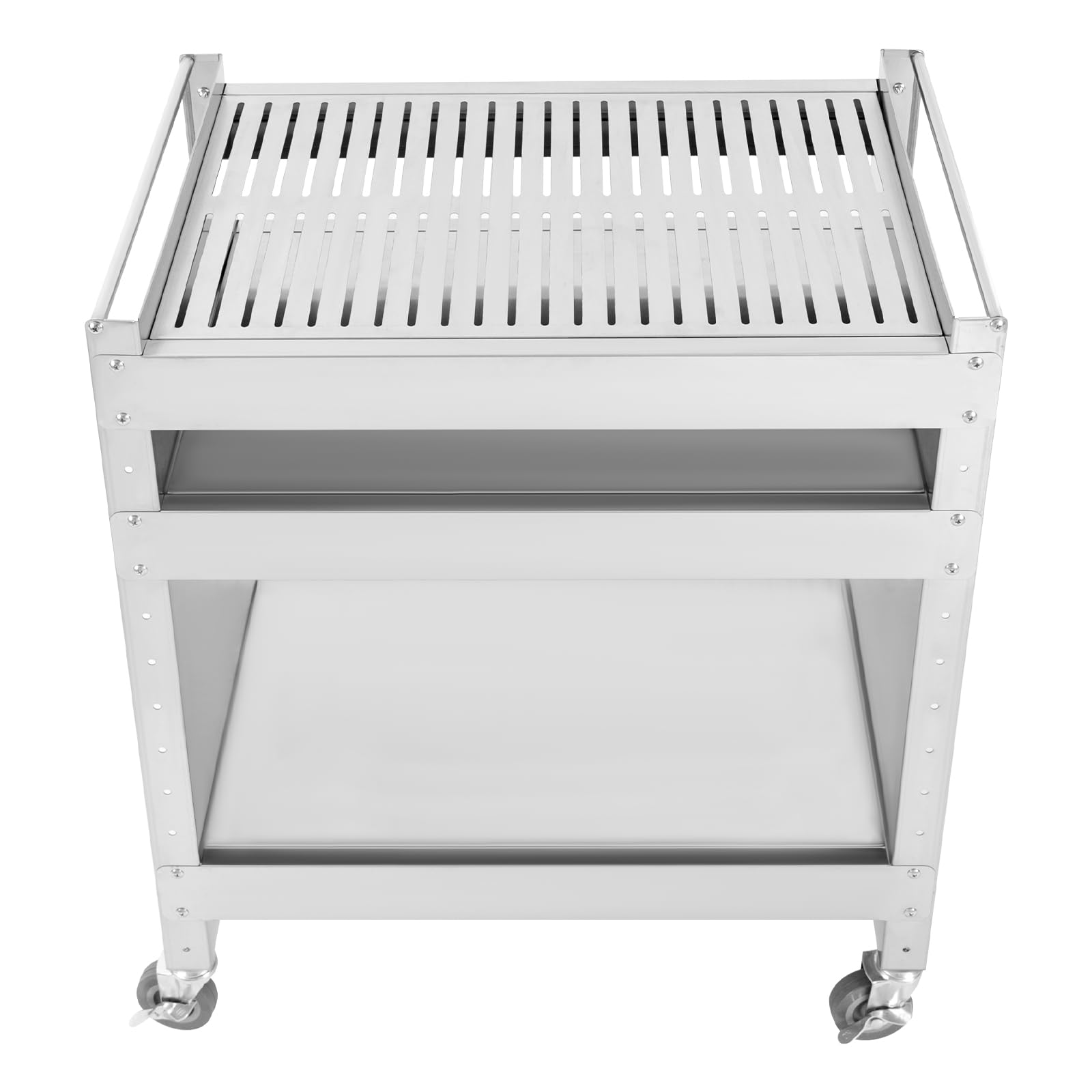 3-poziomowy grill na kółkach ze stali nierdzewnej, wózek kuchenny z kółkami i regulowaną półką, metalowy grill stojący, na kemping, piknik